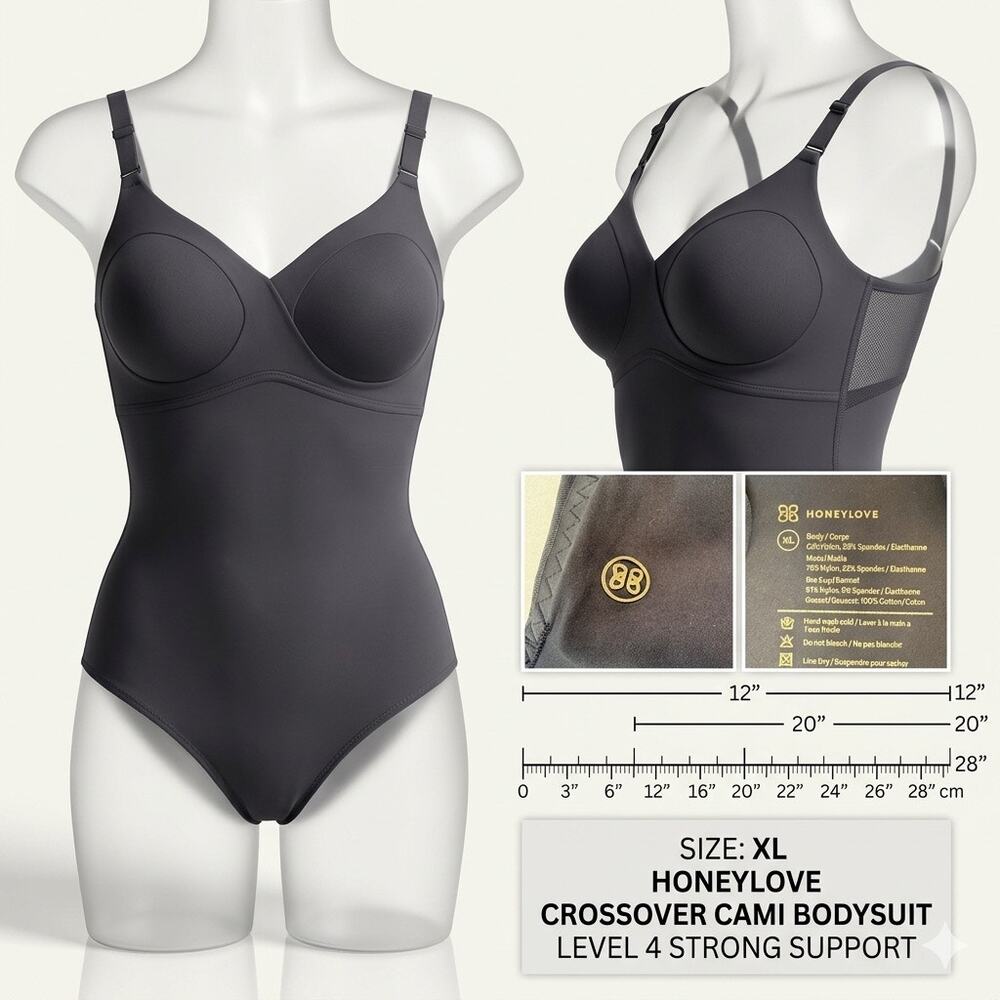 Honeylove CrossOver Cami Bodysuit - Runway Black - Size XL